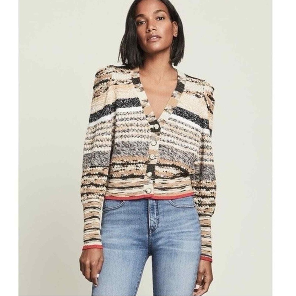 Veronica Beard Cecily Mixed Knit Cardigan Button Sweater
